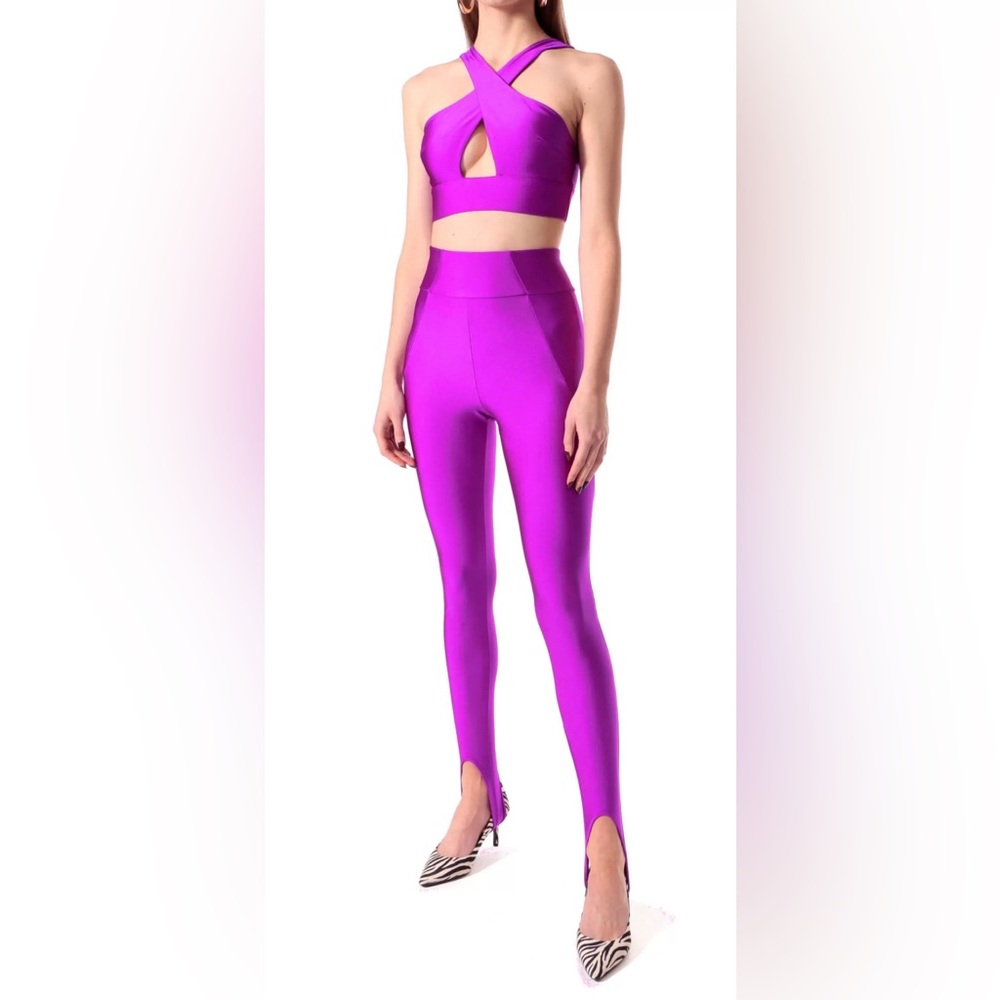 NWT Aggi by Halewski Gia Proton Purple Neon Leggings Stirrup Pants Large EU 40